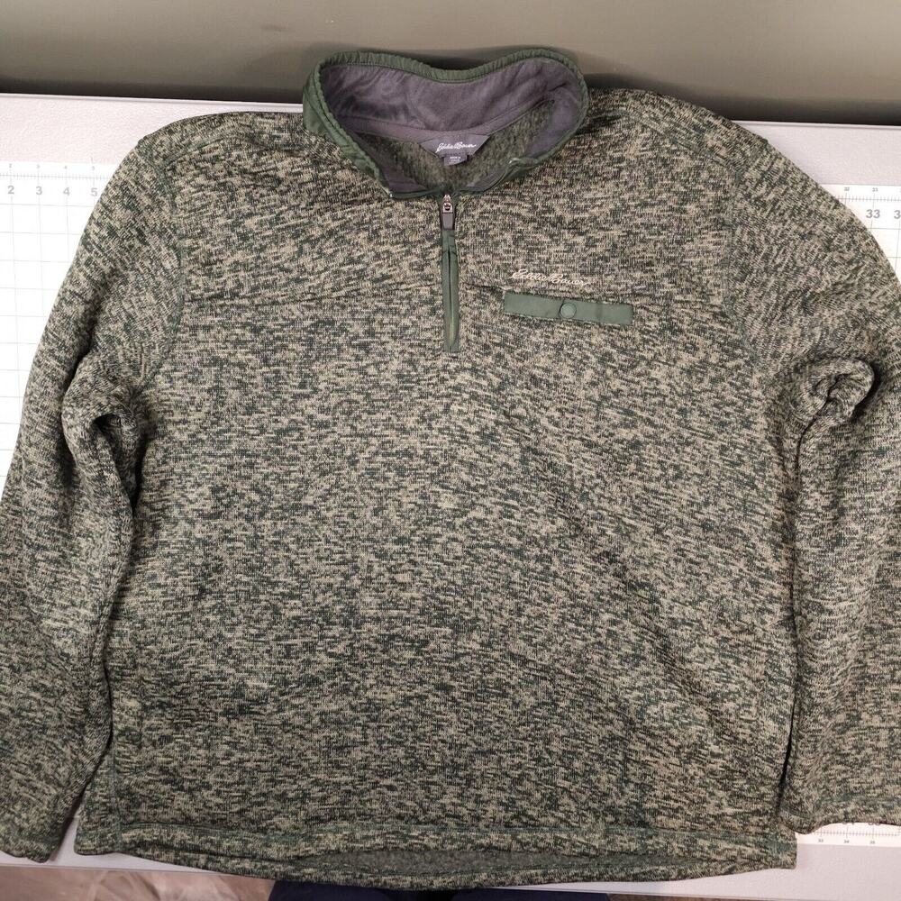 Eddie Bauer Fleece Mens XXL Green 1/4 Zip Pullover Preppy Hiking Outdoors Dad